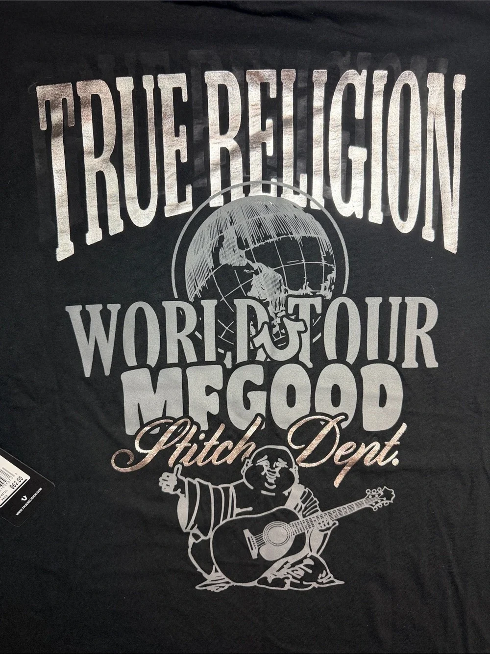 True Religion Black Short Sleeve Logo Crew Tee. NWT. Large